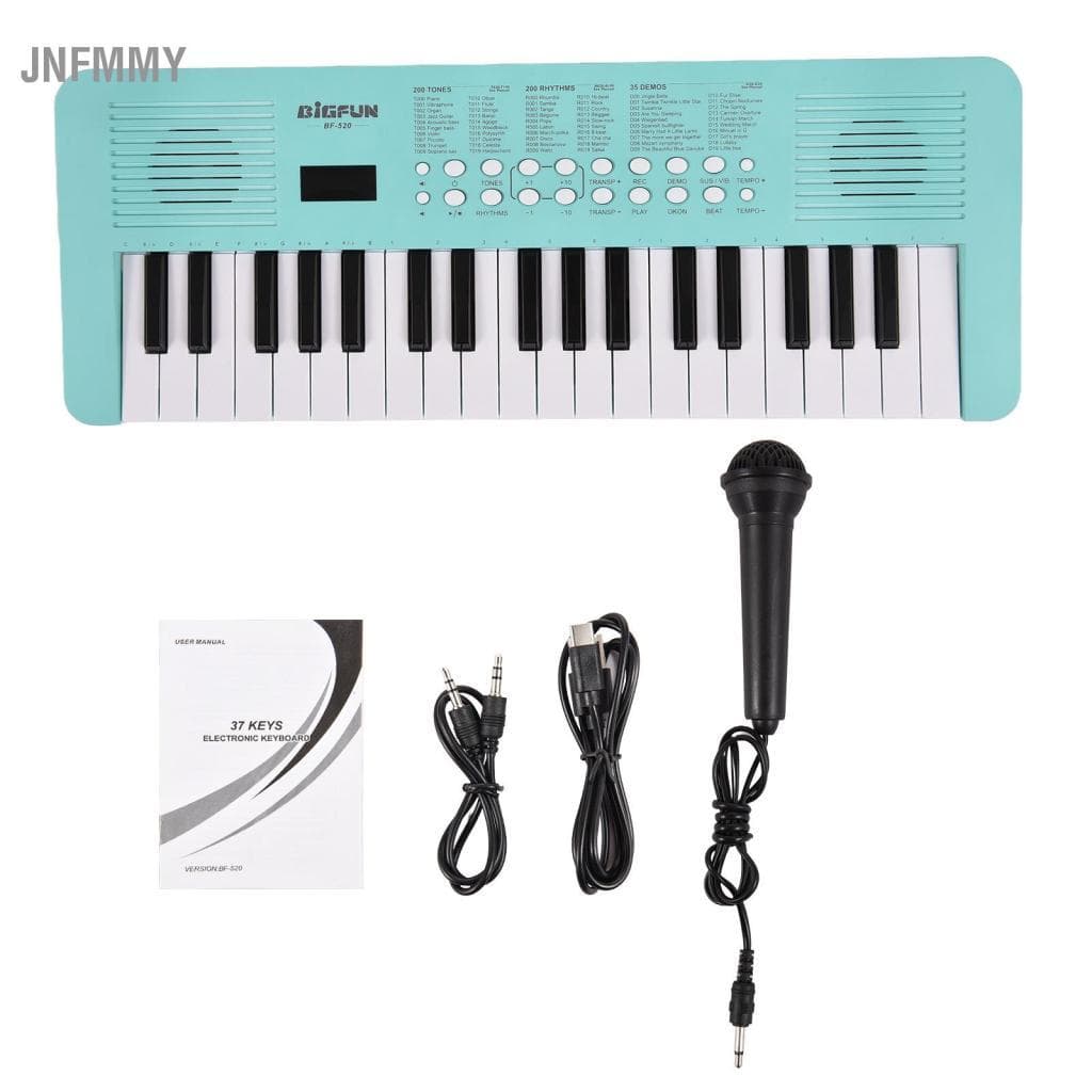 Jnfmmy Teclado eletrônico de 37 teclas Piano 200 tons Ritmos 35 demonstrações Instrumento musical com microfone Modo de