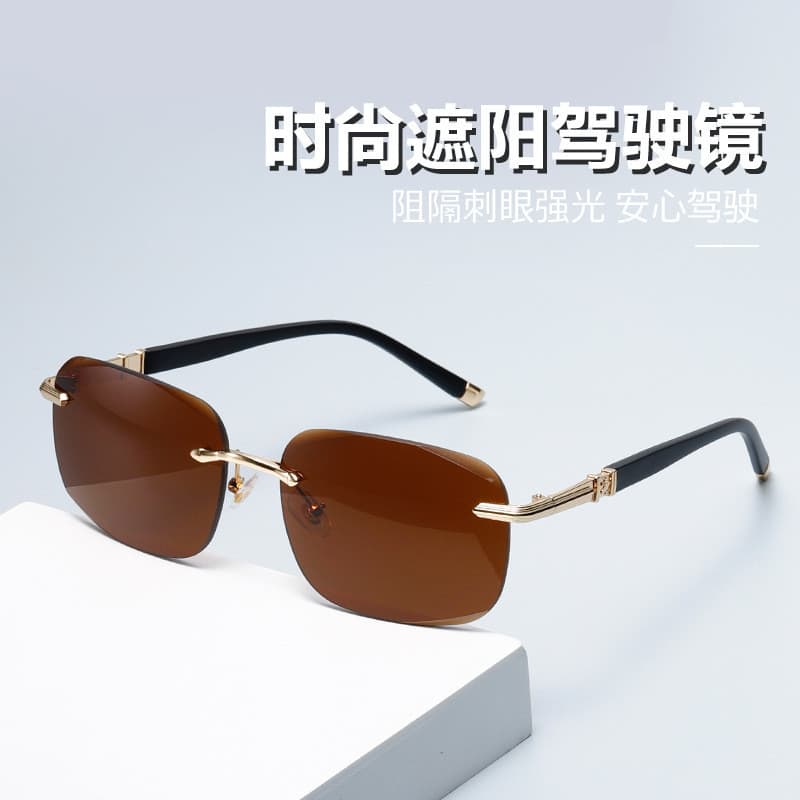 Novo estilo sem moldura corte borda óculos de sol na moda óculos de condução masculino óculos de pesca Anti-ultravioleta