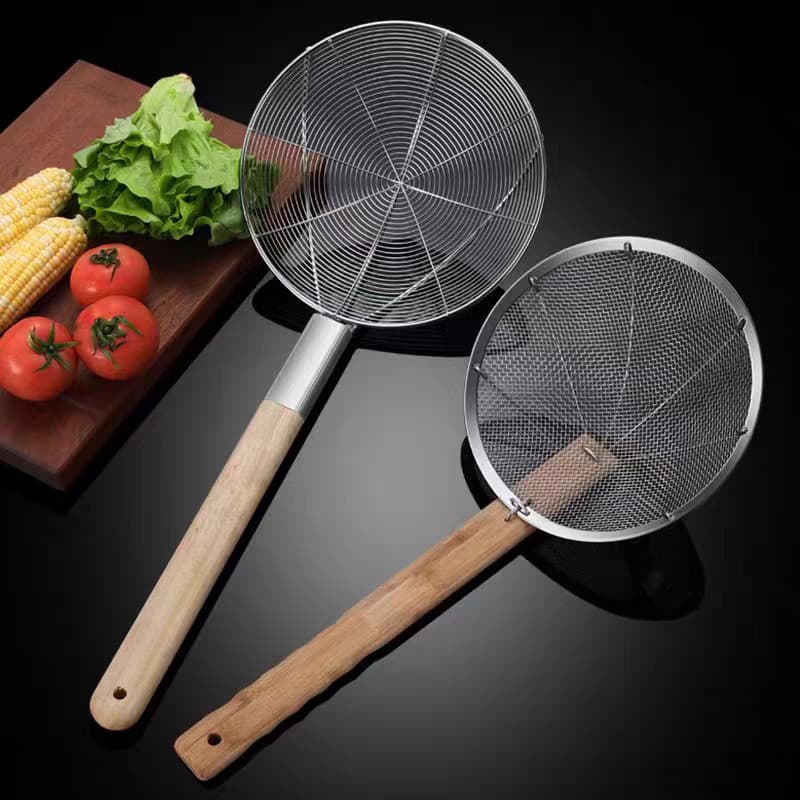 Escumadeira de aço inoxidável para cozinha doméstica, escumadeira separadora de óleo, peneira grande para macarrão com c
