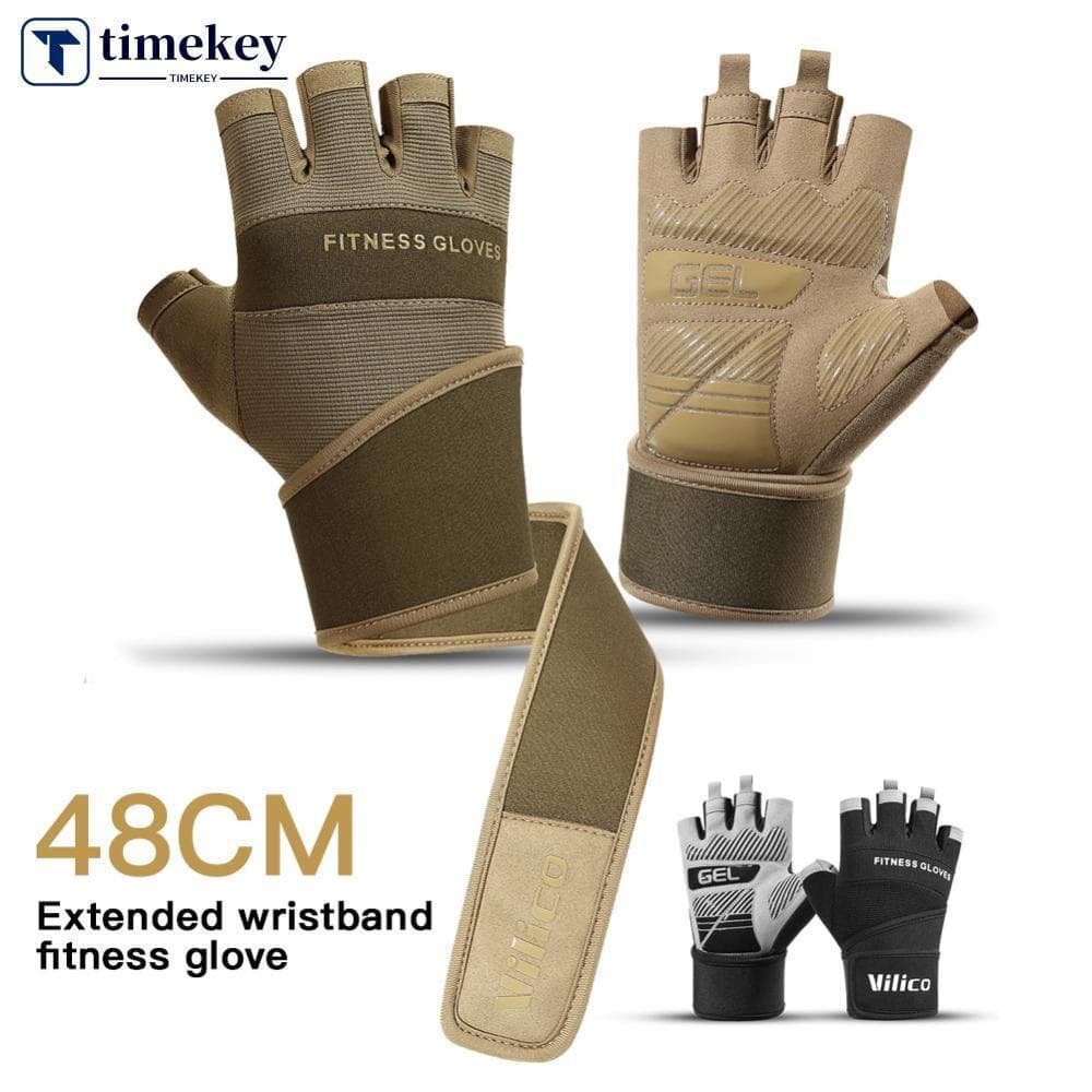 TIMEKEY Um par de luvas de fitness sem dedos, com tiras estendidas, antiderrapantes e duráveis, adequadas para treinamen