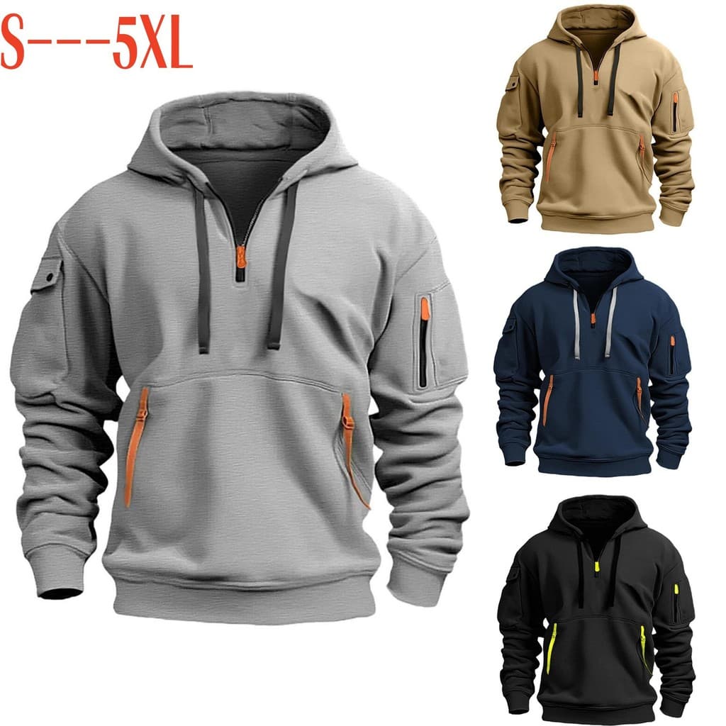 Moletom masculino com capuz Multi-bolso primavera outono moletom masculino esportivo Casual moletom masculino