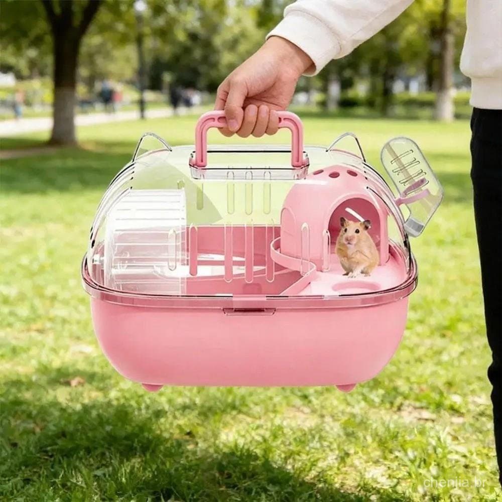 Caixa de transporte para hamster, gaiola de viagem de grande espaço com duas camadas, habitat com orifícios de ventilaçã