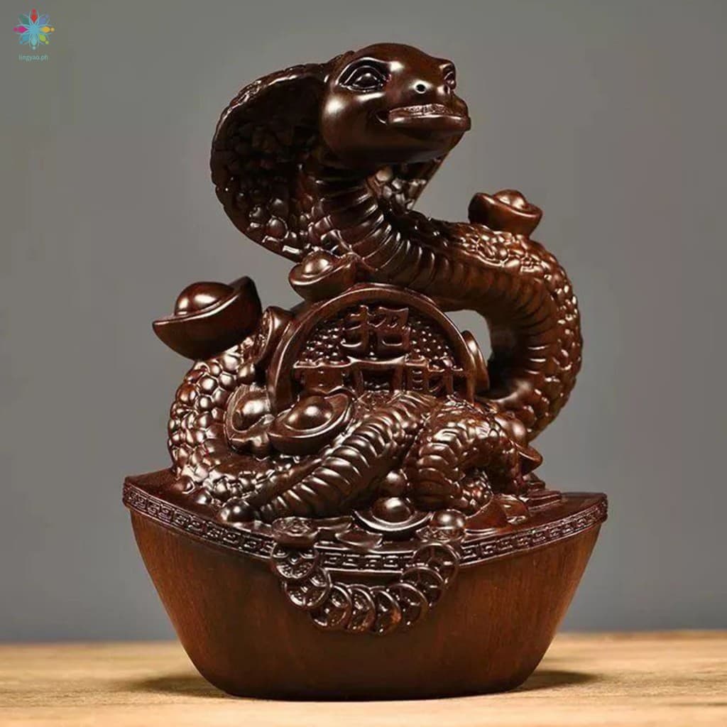 Estatueta De Cobra De Madeira , 1 Peça , Estátua Do Zodíaco Maciça , Decoração De Escultura Animal De Feng Shui Para Mes
