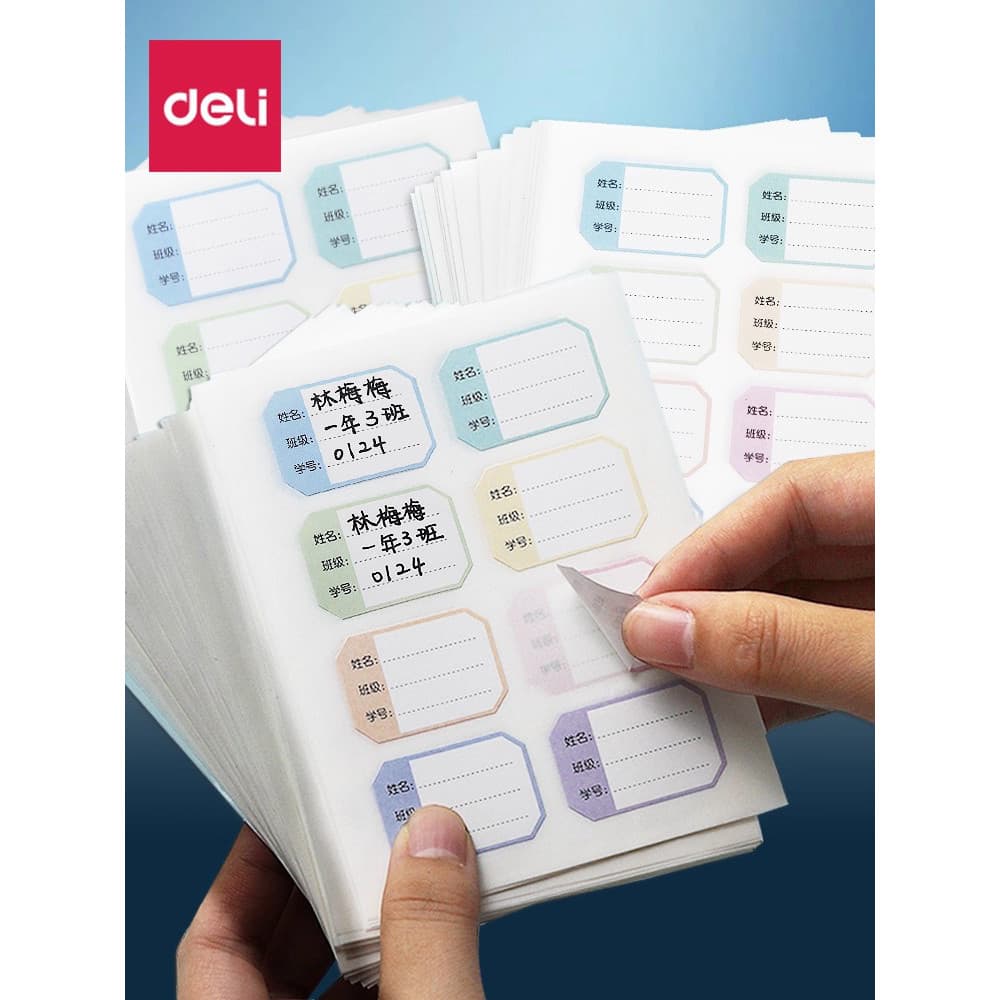 Deli estudante adesivo com nome à prova d'água etiqueta adesiva etiqueta papel papel manuscrito papel autoadesivo etique
