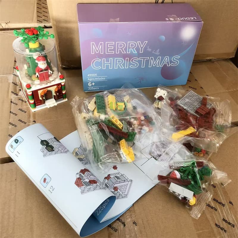 Blocos de construção de natal 225 peças montados brinquedos educativos papai noel árvore de natal montado bloco de const