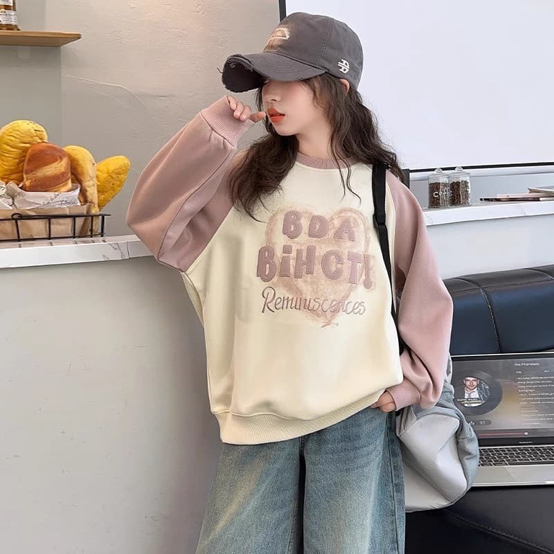 Meninas primavera outono moletom 2026 novo estilo moda roupas de inverno forro de lã topos médio grande crianças outono