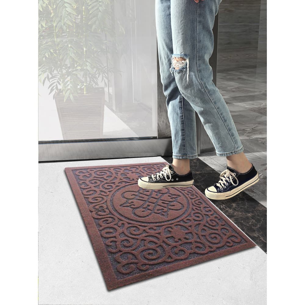 Tapete de entrada tridimensional gravado porta de entrada antiderrapante pé resistente ao desgaste