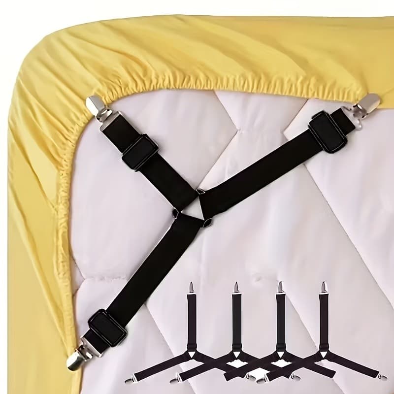 Pacote Com 4 Tiras Elásticas Ajustáveis Para Lençóis Clipes Transparentes-Fixadores De Nylon Antiderrapantes E Fáceis De