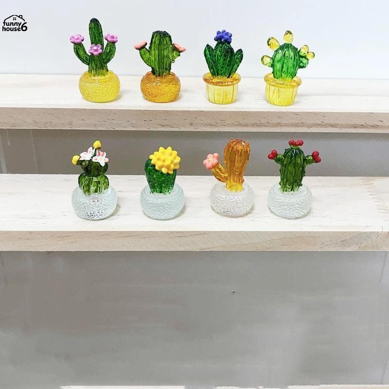Diversão Dos Desenhos Animados Simulado Cactus Bonsai Decoração Carnudo Resina Transparente Artesanato Ornamento Para Ca