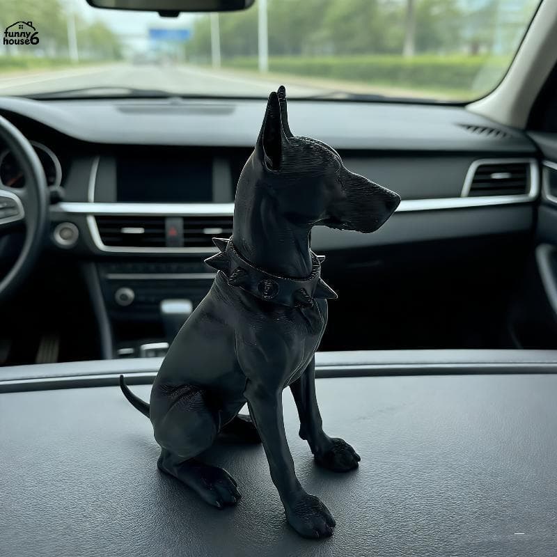 Diversão Realista Sentado Doberman Pinscher Estatueta Artística Legal Estátua Do Cão Ornamento Para Mesa Carro Estante Q