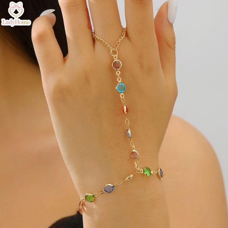 LADYH Feminino Declaração Ouro Grande Anel De Cristal Pulseira Mão Ba Corrente Elegante Jóias De Pulso Para Noite Fora O