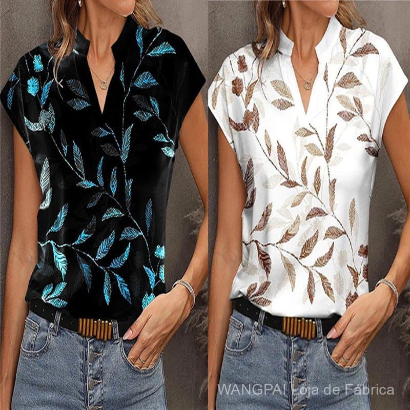 Camiseta Feminina de Manga Curta com Decote em V e Estampa Francesa