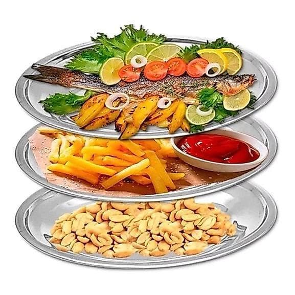 Bandeja Travessa Aço Inox 35cm Oval Rasa Para Bar e Restaurante Servir Porções