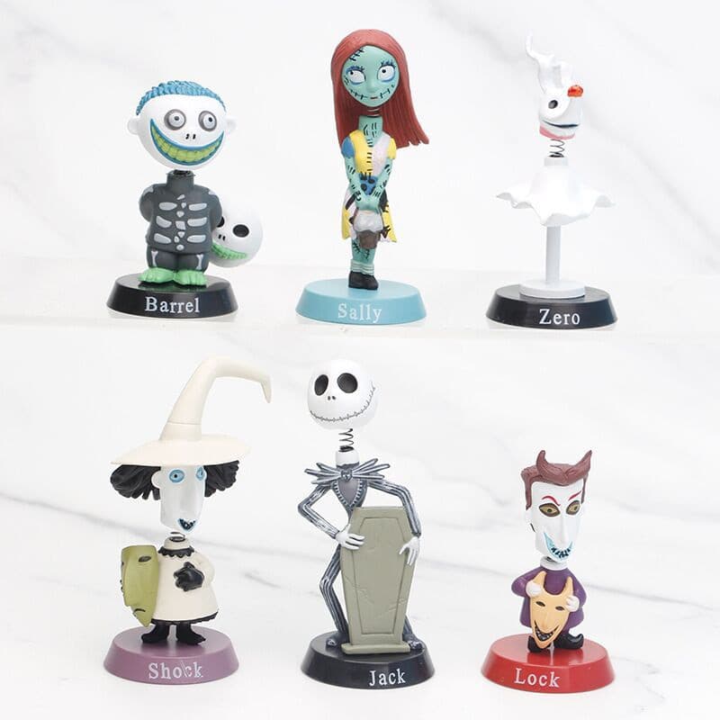 6 Peças Jack Skellington Action Figure Painel De Carro Boneca Bobblehead , 6 Estilos O Pesadelo Antes Do Natal Ornamento