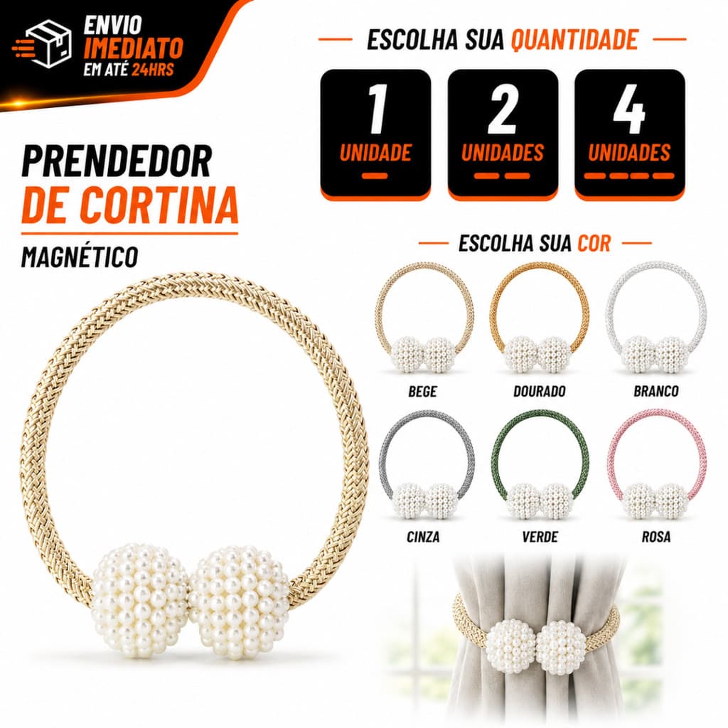 Prendedor De Cortina 1/2/4 Magnética Com Imã Organizador Corda Pérolas