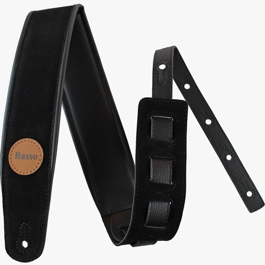 Correia Alça Guitarra Violão Baixo Basso Sintético Suede Preto Ajustável Ponteiras Reforçadas CLA 03