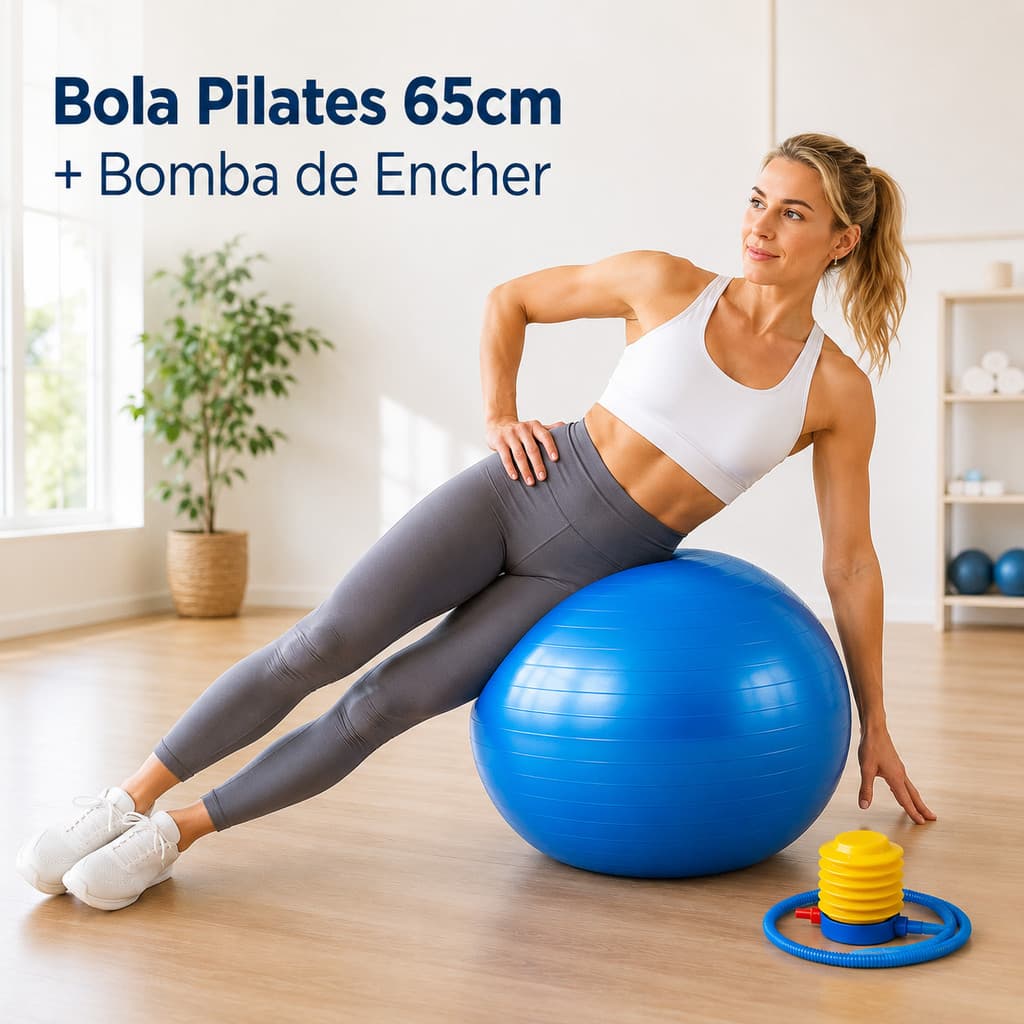 Bola de Pilates 65 cm + Bomba de Encher Yoga Abdominal Ginástica Fitness Academia