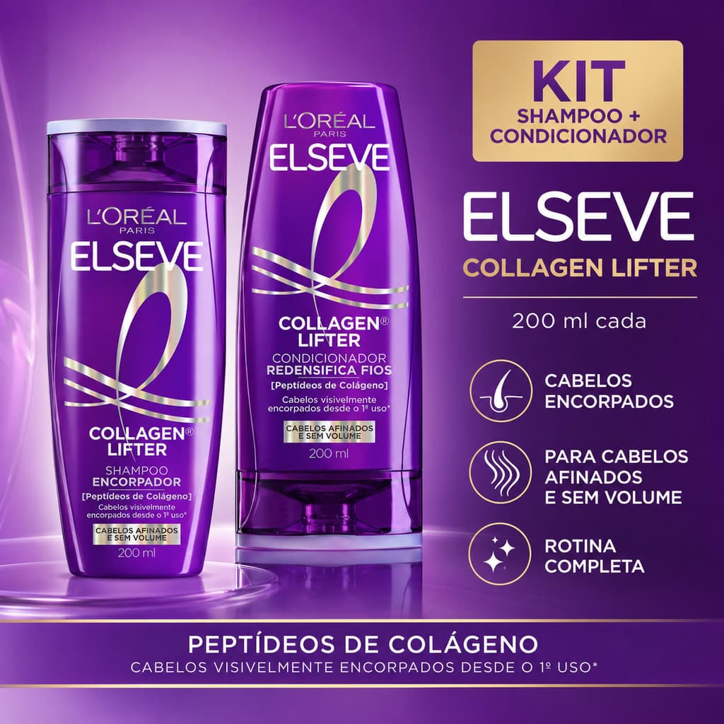 Kit Elseve Collagen Lifter L'oreal Shampoo Condicionador 200
