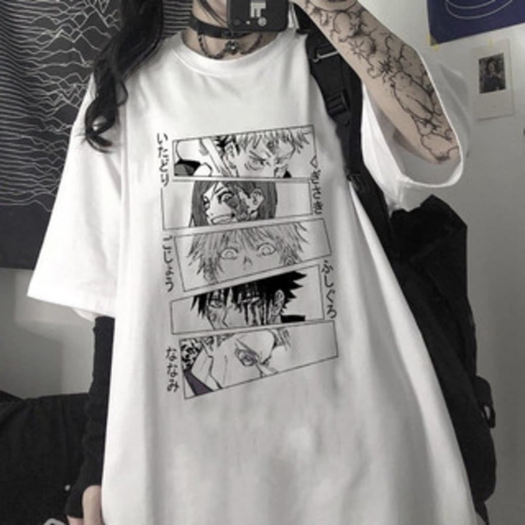 Camiseta  Anime Jujutsu Kaisen Grupo Megumi Nobara Itadori Yuta Gojo Satoru bau de tesouro