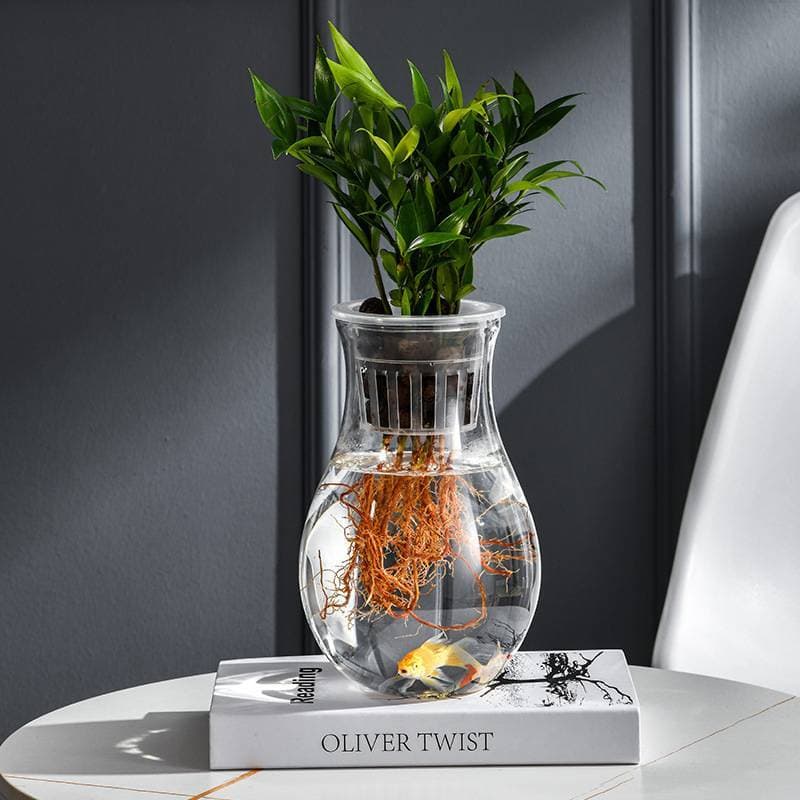 # Novo Mini Vaso De Flores Hidropônico Tanque De Peixes Plástico Transparente Vasos De Plantas Sem Solo Auto Rega Planta