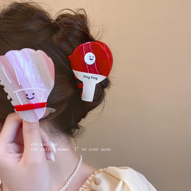 Design de Acessórios Coreanos de Dongdaemun: Nova Presilha de Cabelo de Tamanho Médio com Desenhos de Badminton e Bola d