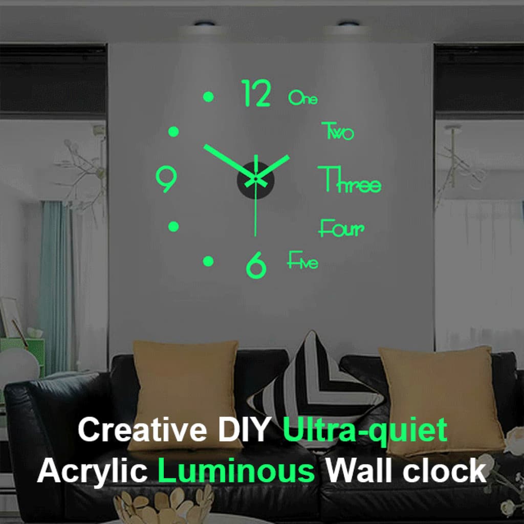 Relógio de parede luminoso criativo para sala de estar DIY Relógio de parede silencioso de acrílico