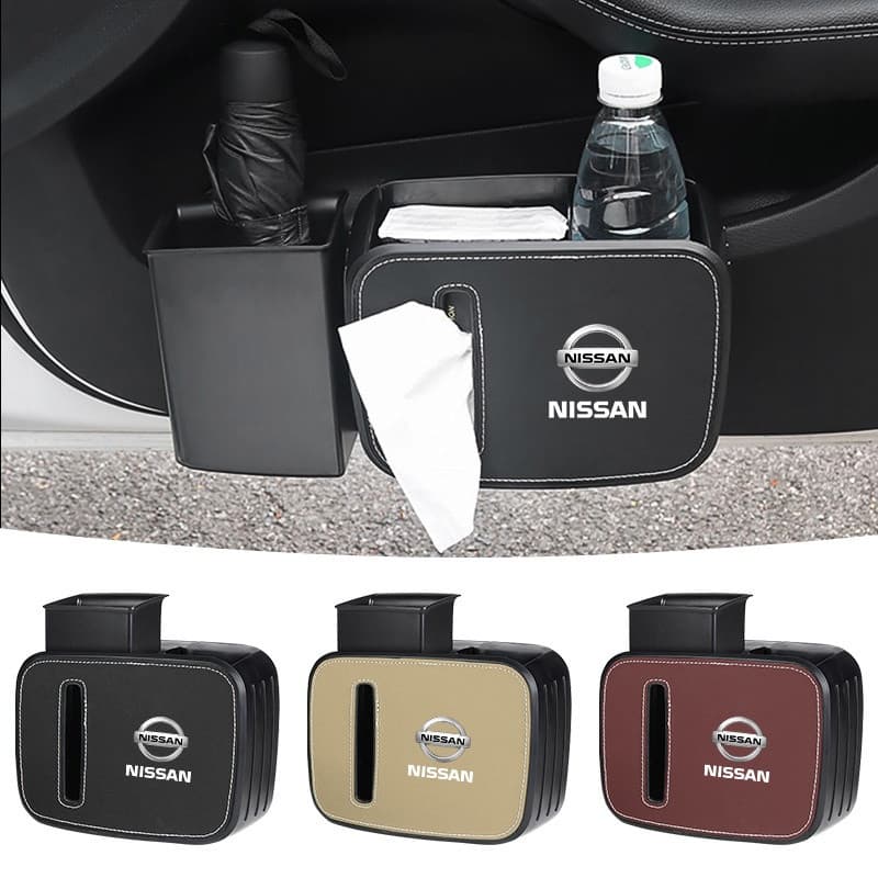 Caixa de Armazenamento Multifuncional para Encosto de Banco de Carro, Lixeira Suspensa Dividida/Suporte para Lenços/Bebi