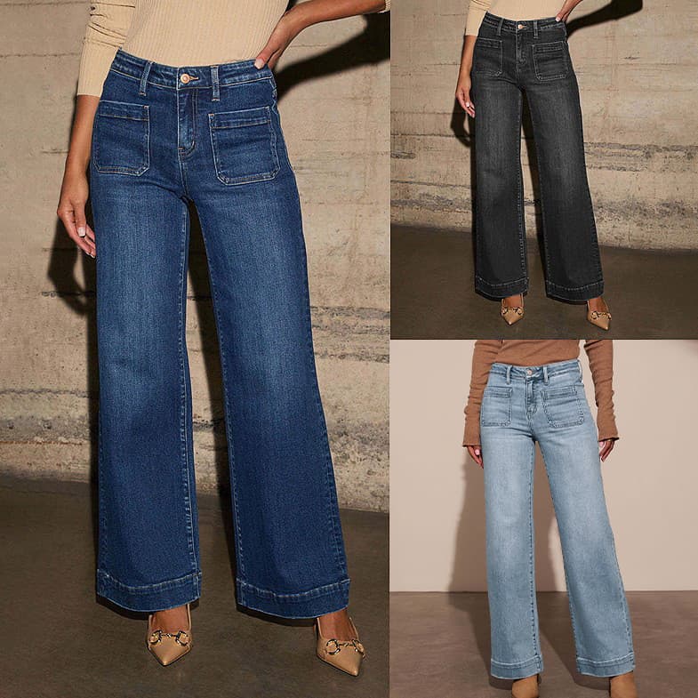 Jeans de cintura alta roupas femininas 2025 primavera mais magro olhar perna larga Retro estilo elegante calças retas