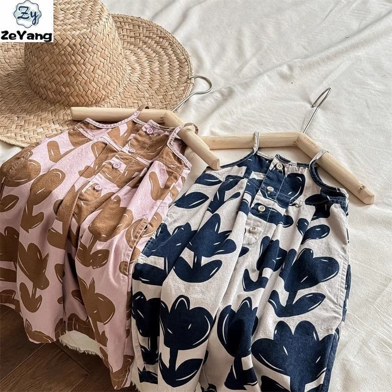 [ZY] 80-130 Macacão Casual infantil em estoque pronto Macacão de bebê Calças de pernas largas Calças cortadas Moda Roupa