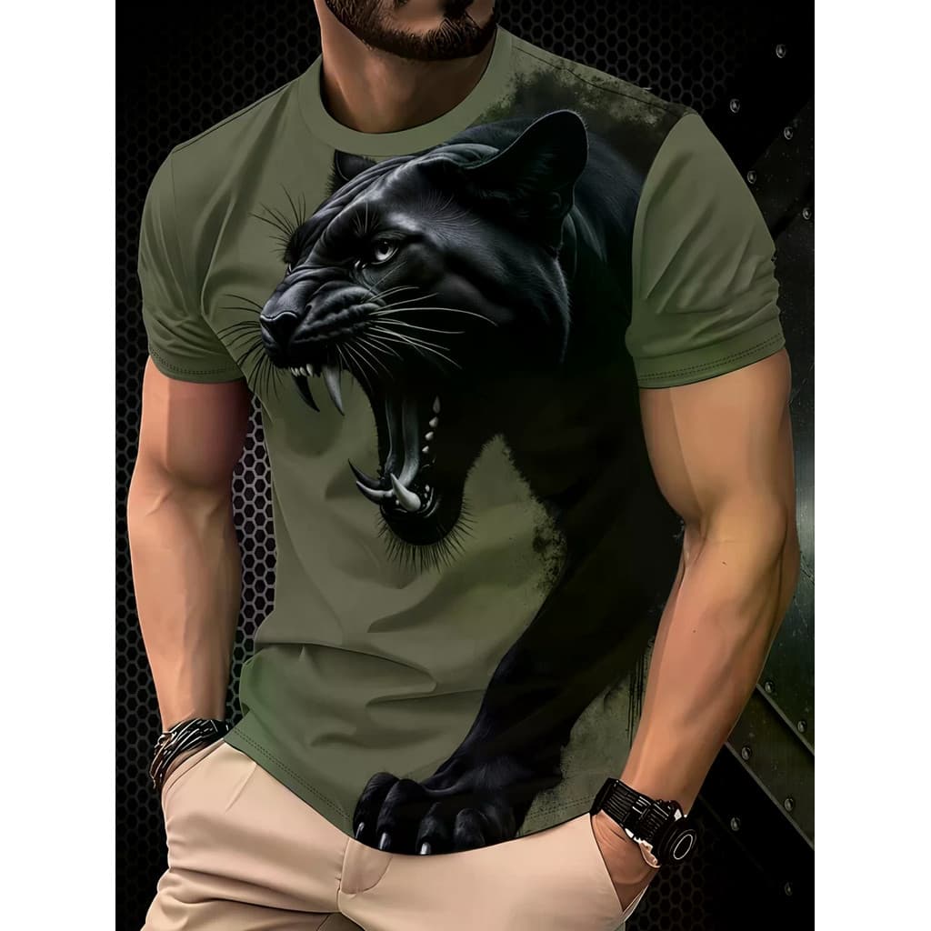 Nova Moda De Verão Camiseta Masculina O-Pescoço Curto-Top T Legal Leopardo 3D Impresso Camisetas Masculinas Streetwear R