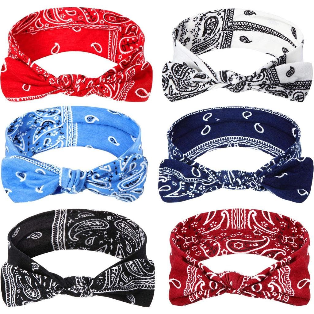 Blulu 6 Peças de Faixas de Cabelo Paisley Boho com Laço, Estampa Floral Retrô, Faixa de Cabelo Elástica com Orelhas de C