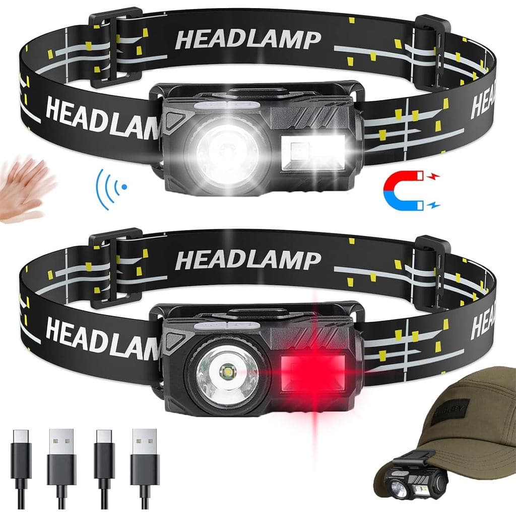 Lanterna de Cabeça DLHONORV, Luz de Boné com Sensor de Movimento, Lanterna LED Recarregável para Corrida, Pesca, Caça, C