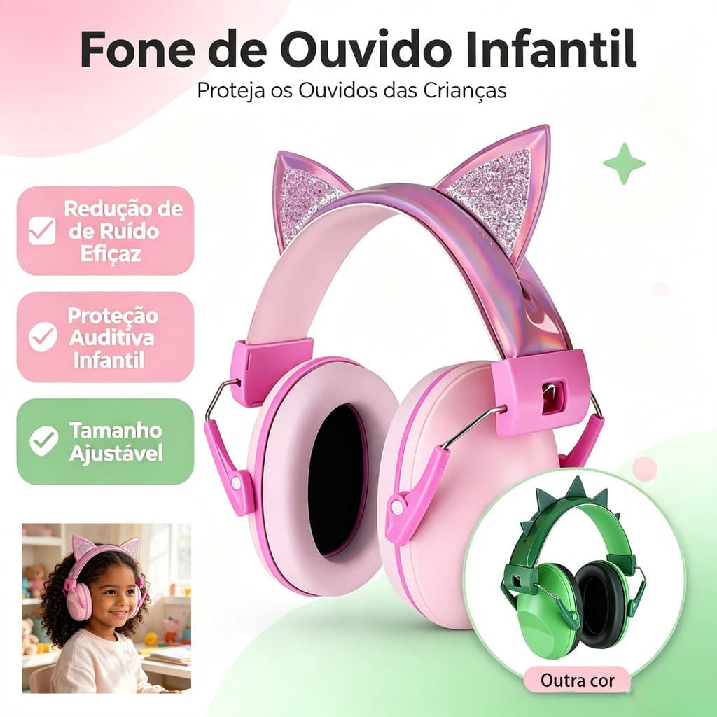 Protetores auriculares infantis com cancelamento de ruído de 28 dB, bloqueiam o ruído e são confortávei