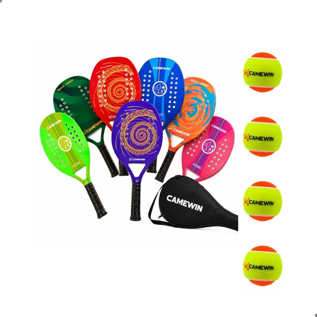 Kit 2 Raquetes Beach Tennis Camewin Carbono + 4 Bolinhas