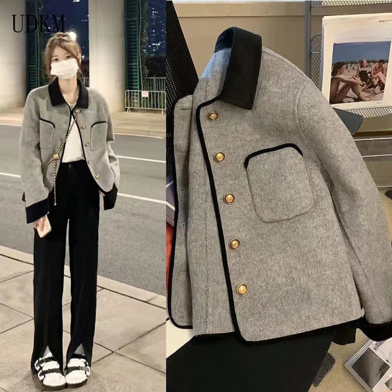 Blazer Feminino S-XXL, Jaqueta Curta de Tweed, Manga Longa, Corte Solto, Elegante e Casual para Primavera, Ou M3IG