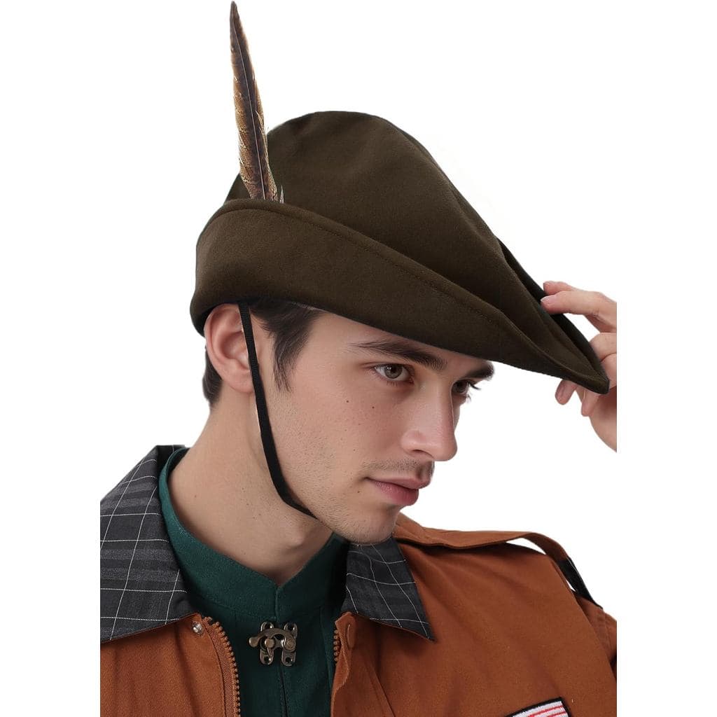 Chapéu de Robin da Renascença com Pena, Chapéu Ren Faire, Boné de Feltro Medieval, Acessório de Fantasia Alemã para Adul
