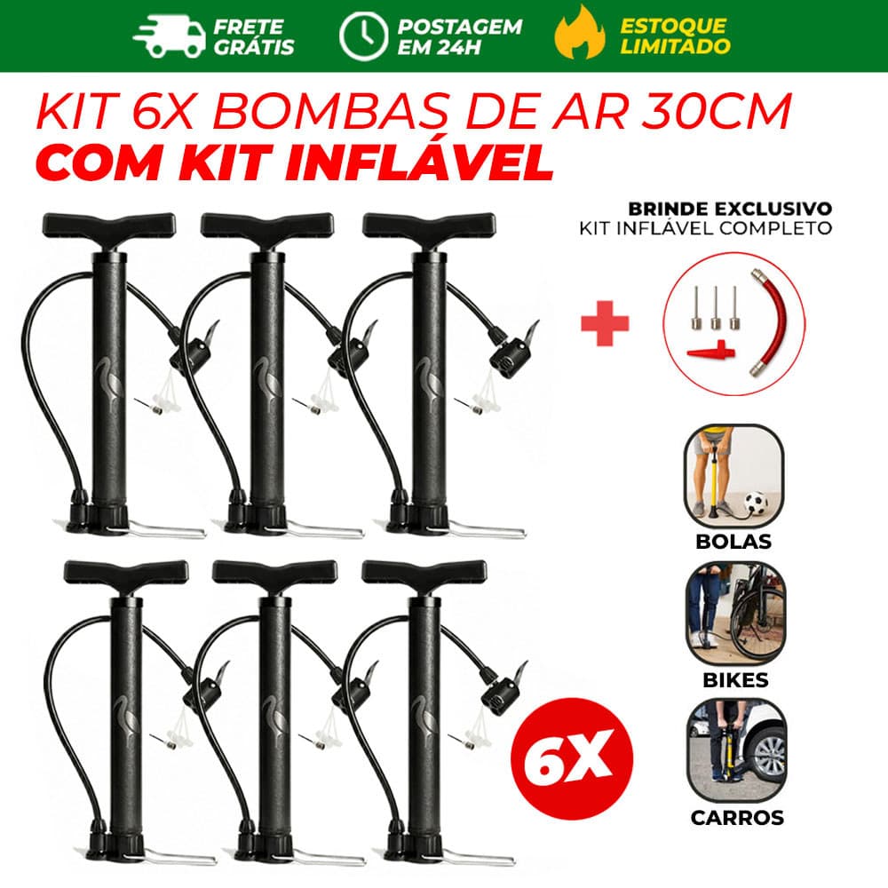 6 Bomba Manual de Ar 30cm com Bico Para Moto Bike Bola