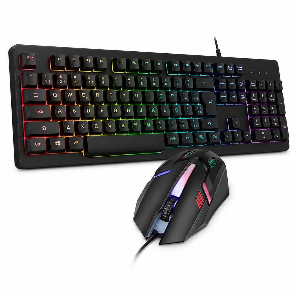 Kit Gamer Teclado RGB Semi Mecanico Mouse Gamer LED USB para PC Notebook