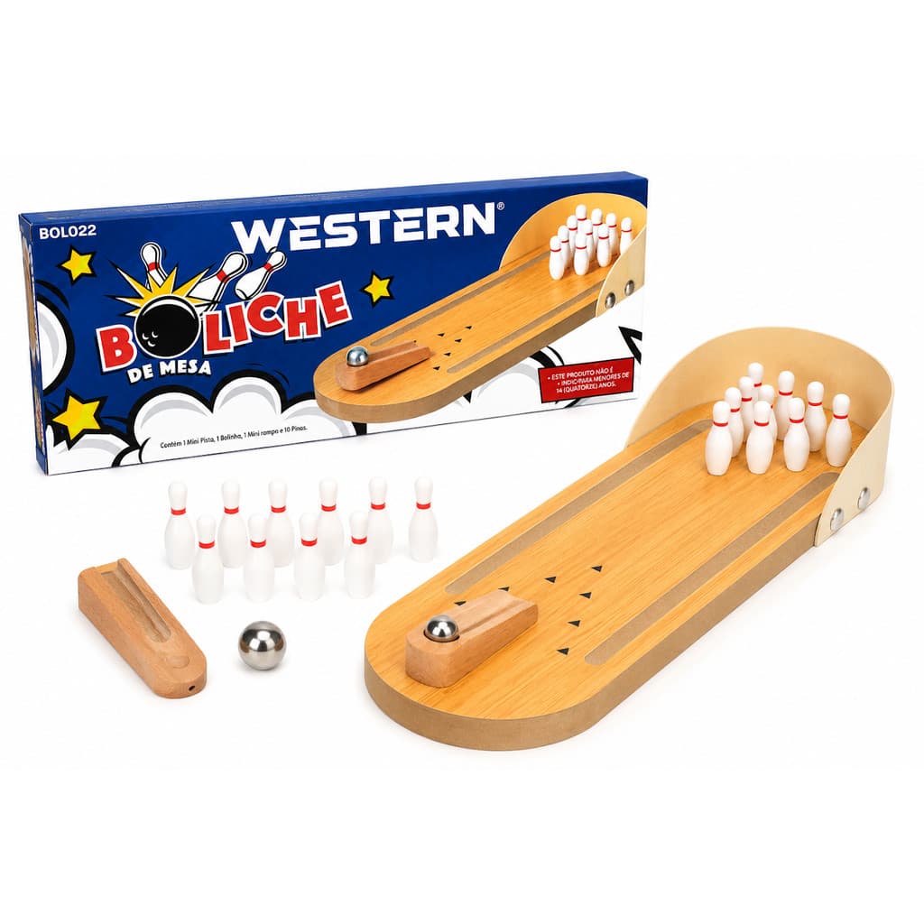 Mini Jogo Boliche De Mesa Pista Real 10 Pinos Bola Lançador