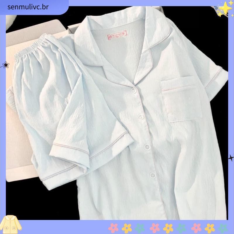 3660 pessoas coleção verão novo estilo 2025 pijamas femininos Shorts de manga curta Casual simples cor sólida nuvem algo