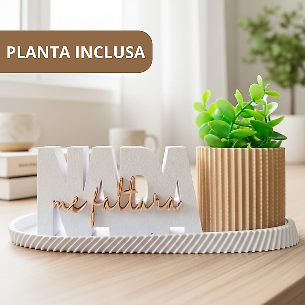 Kit Decorativo “Nada Me Faltará” com Vaso, Bandeja e PLANTA – Fé, Esperança e Design Moderno