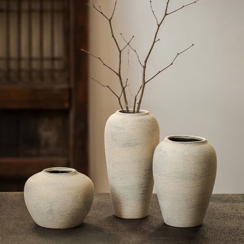 Conjunto de três vasos de cerâmica, vaso de cerâmica simples para flores secas, arranjo floral, hidropônico, adequado pa