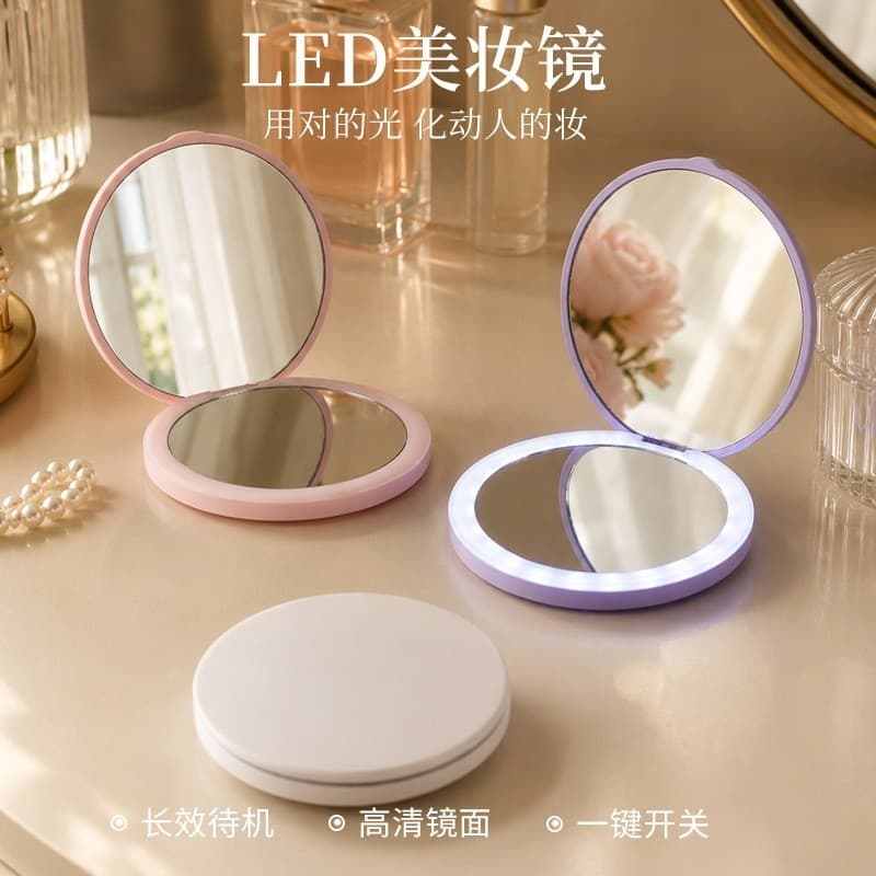 LED luz de preenchimento espelho de maquiagem dupla face dobrável espelho portátil portátil espelho de maquiagem espelho