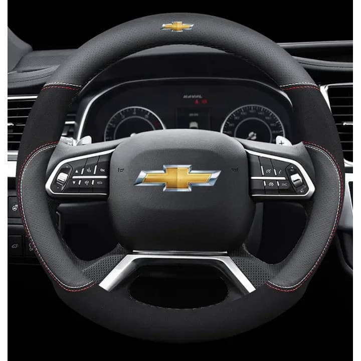Capa de Volante de Carro Chevrolet (Formato Redondo Preto) em Couro, Adequada para Todos os Chevrolet Malibu, Captiva, M