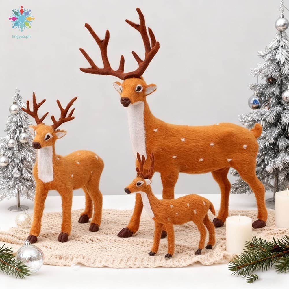 Enfeites De Cervos De Natal-Decoração Simulada De Boneca Sika Elk Para Férias