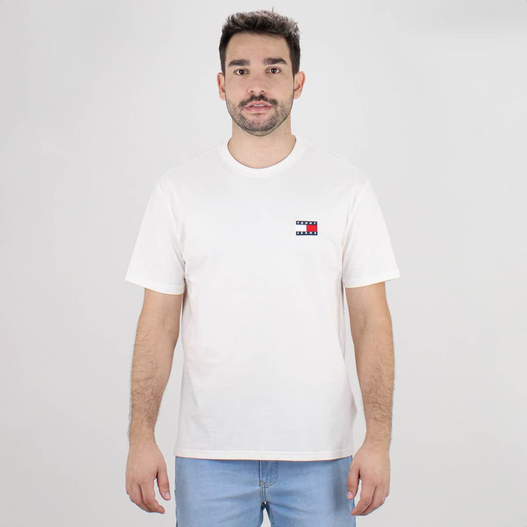 Camiseta Tommy Bandeira Bordada Off White - Masculino
