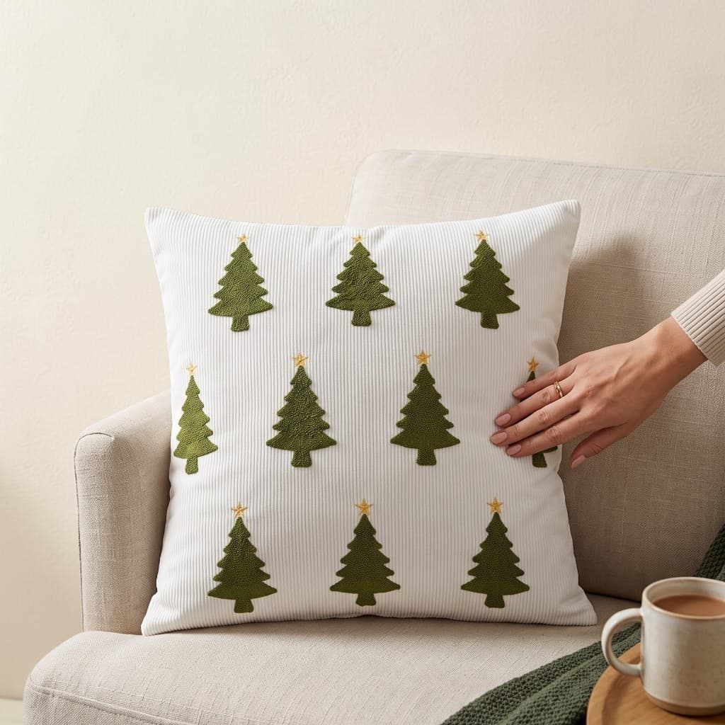 Capas de Almofadas Natal Alto Relevo Canelada Decoração Sala Quarto Formato Árvore Natalina