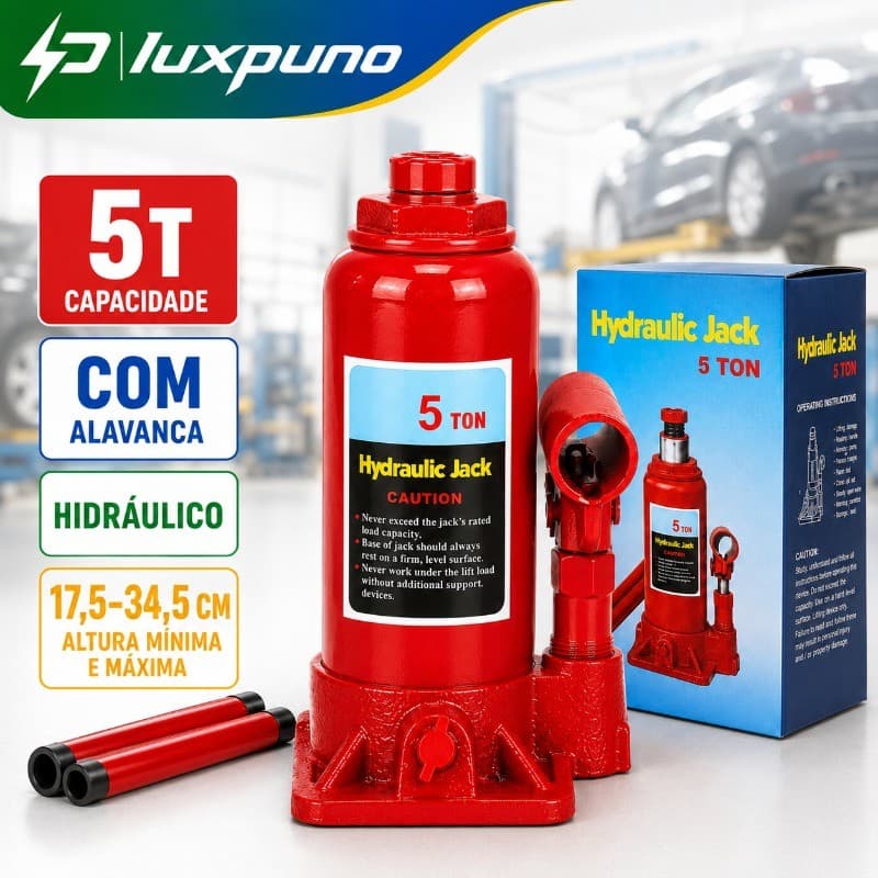 Macaco Hidráulico Garrafa Universal  5 Toneladas C/cabo De Acionamento para Carros e Oficinas
