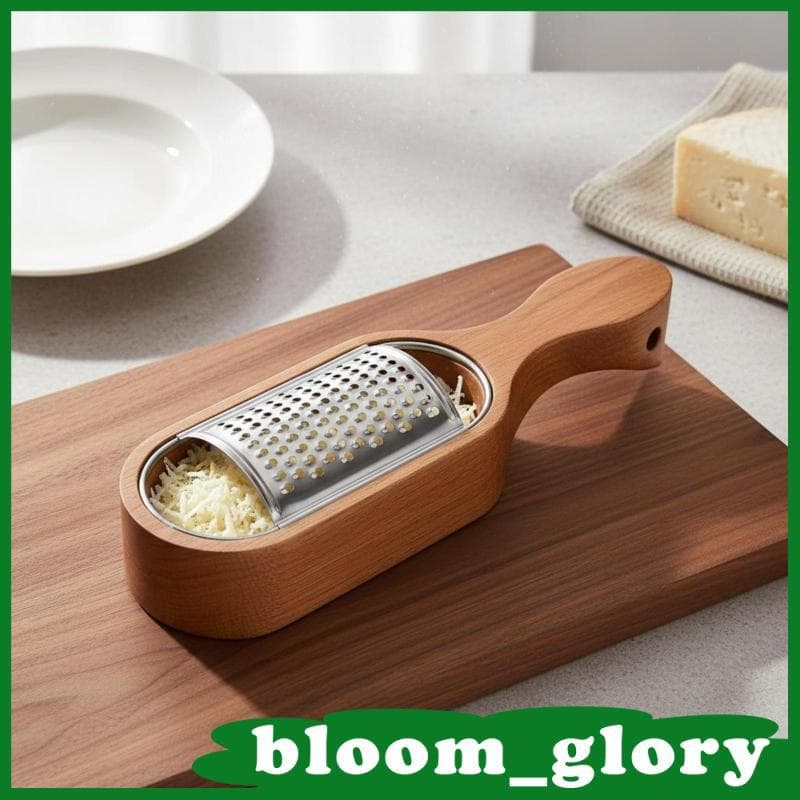 [Bloom_glory] Recipiente Ralador De Queijo Em Aço Inoxidável Com Corpo De Madeira Caixa Oval Para Preparação De Vegetais
