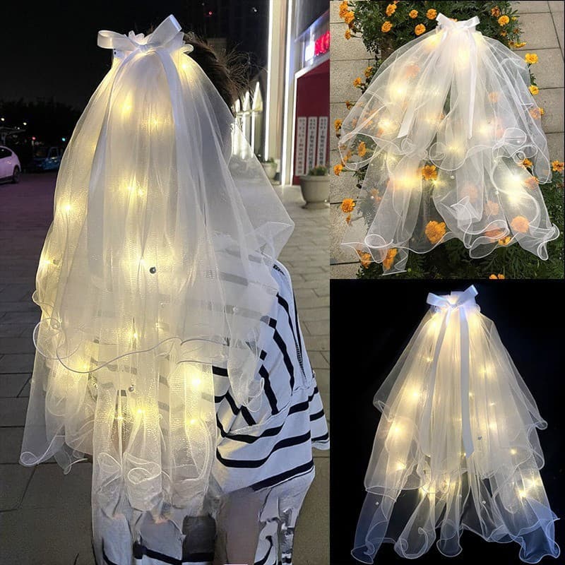 Véu de vestido de casamento, vestido de noiva com laço de pérola, véu de flor, cocar de laço duplo